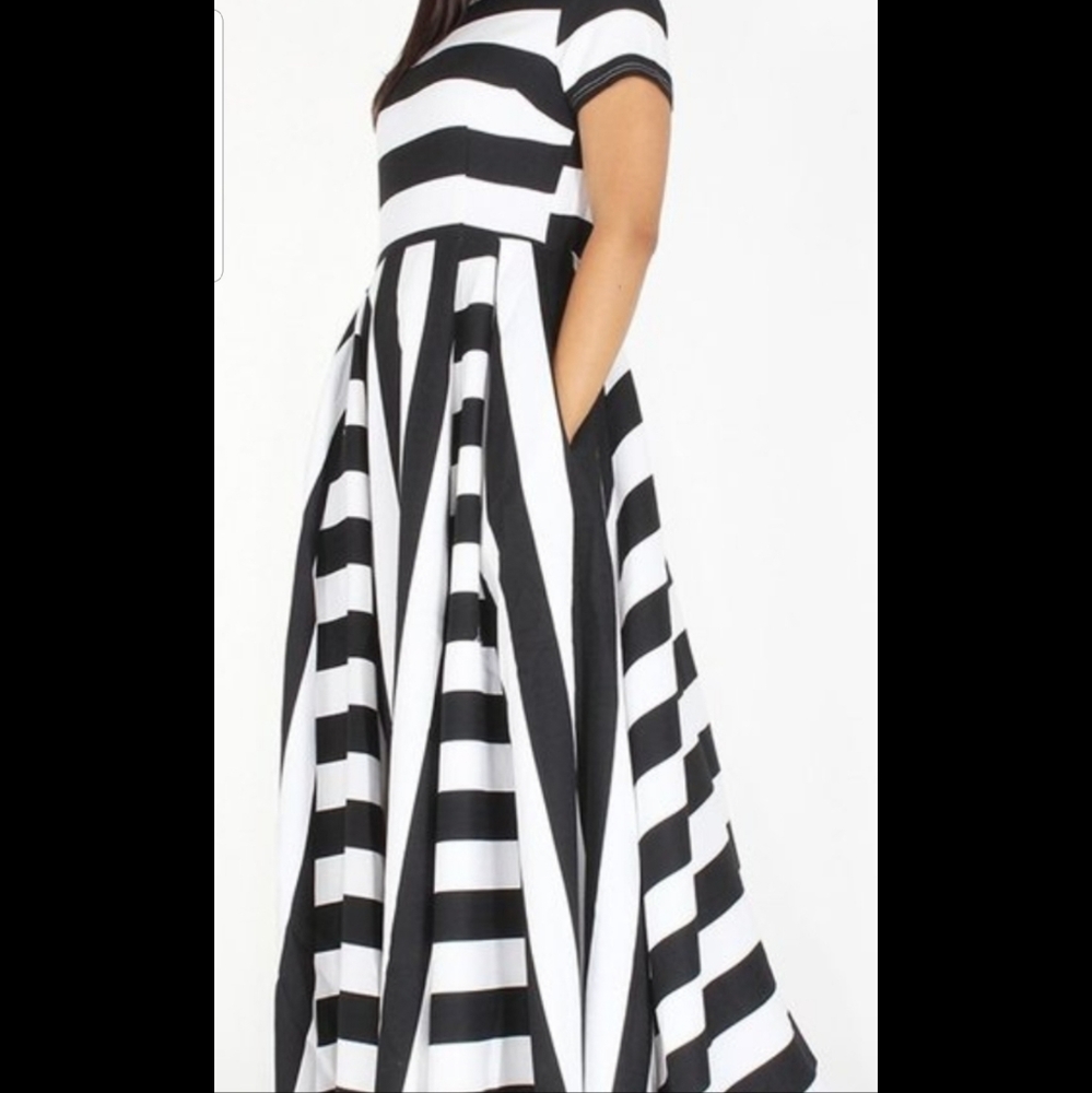 Black and white striped dress